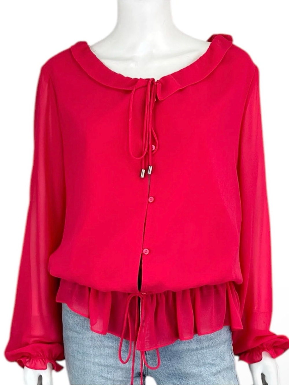 NWT HAUTE HIPPIE Pink Ruffle Hem Blouse - XS- Read